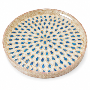 Luxury Mother of Pearl Inlay Tray Rectangle Green Botanical Leaf <b>Mosaic</b> Serving Tray with Cutout Handles for Hotel Restaurant - Product Image 6