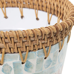 Maceta de Ratán con Incrustaciones de Madreperla, Cesta Decorativa de Mosaico de Conchas, Maceta y Organizador de Fibra de Lujo - Product Image 2