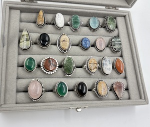Bagues tendance unisexe en laiton Lusterelics plaqué argent 925 avec sertissage clos de pierres précieuses assorties et pierres naturelles mélangées, vente en gros - Product Image 1