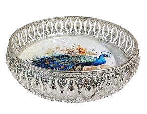 Juego de recipientes de cobre con estampado Pichwai y bandeja decorativa de metal - 2 tapas para frutos secos, dulces o alimentos para regalar - Product Image 2