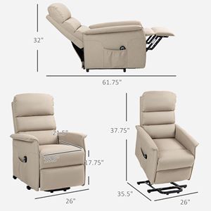 Poltrona Reclinabile Elettrica Beige Comfort Design per Anziani, con Telecomando, Rivestimento in Vera Pelle, Reclinazione Manuale, Si Allunga Completamente - Product Image 3
