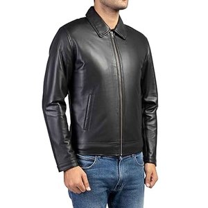 Chaqueta de Cuero para Hombre, Chaqueta de Motociclista de Cuero Vacuno Genuino, Abrigo Informal de Invierno, Fabricante OEM Personalizado - Product Image 2