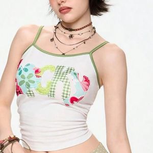 Top corto de tirantes finos con estampado de letras personalizado para mujer, ajustado, sin mangas, estilo camiseta, chaleco de verano, venta al por mayor OEM - Product Image 4