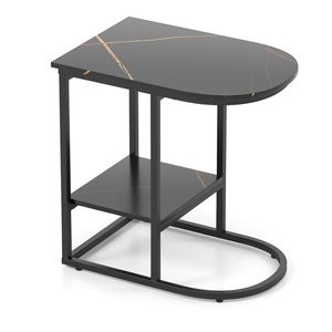 Tavolino Moderno a Forma di C con Piano in Finto Marmo e Ripiano Portaoggetti - Product Image 4