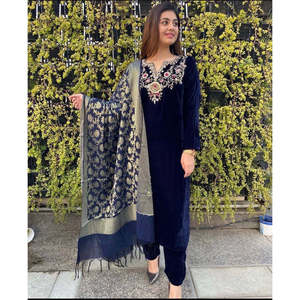 Hermoso Salwar Kameez de Seda para Fiesta, Top y Pantalón con Bordado, Talla XL, Dupatta - Product Image 5