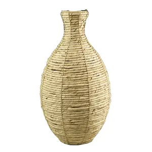 手工编织花瓶高品质家居装饰花瓶由天然玉米壳海草制成，带金属框架
