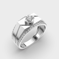 Bague de Fiançailles et d'Anniversaire Géométrique en Moissanite pour Homme, Plaqué Argent, Sertissage Pavé, Coupe Brillante, Style Classique, Bijoux Fins