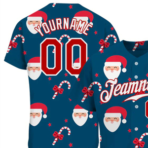 Maillot de baseball de Noël personnalisé avec imprimé Père Noël, chemise de sport boutonnée à manches courtes, uniforme d'équipe - Product Image 3