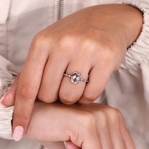 Anillo de Diamantes Ovalados con Corte Rosa en Oro Blanco de 2.15ct, Joyería de Compromiso y Boda con Diamantes Cultivados en Laboratorio, Chapado en Oro de 14k, Vermeil Eternity - Product Image 4