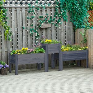 Set di 3 Fioriere Rialzate Classiche in Legno Grigio con Gambe per Orto, Erbe Aromatiche, Balcone, Giardino e Patio - Product Image 2