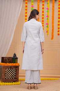 Women Embroidered Formal Suit Set V-Neck A-<b>Line</b> Tunic <b>Pants</b> Summer Wear - Product Image 2