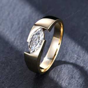 Anillo Moderno de Oro Sólido de 14K con Diamante Marquise de 1.00CT Cultivado en Laboratorio, Diseño Flotante con Espacio Abierto, Joyería Fina para Regalo de Compromiso para Ella - Product Image 4