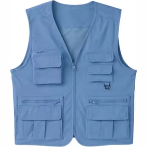 Chaleco de Trabajo Azul con Cuello en V para Hombre, con Múltiples Bolsillos, Cierre de Cremallera, Ropa Exterior Informal de Verano, Material de Poliéster de Secado Rápido - Product Image 2