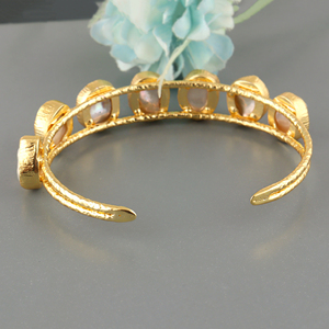 Bijoux de mariée naturel multi blanc baroque perle texture finition double couche bande manchette bracelet plaqué or bracelets réglables - Product Image 6
