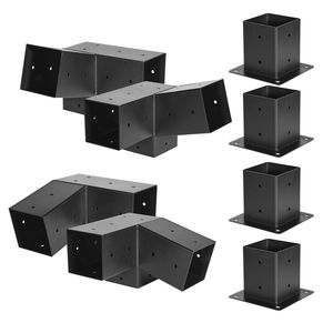 Kit padiglione per esterno pergolato in legno pergolato 4x4 pollici staffa inclinata a 3 vie 3.5x3.5 pollici dimensioni reali travi in acciaio al carbonio 8 pezzi viti - Product Image 1