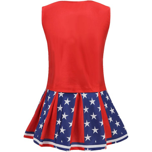 Conjunto de Uniforme de Porrista, Falda con Estampado de Estrellas Rojas, Azules y Blancas, Top, Pompones, Lazo para el Cabello, Disfraz Infantil - Product Image 6