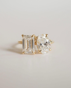 Emerald Cut & Oval Moissanite Toi Et Moi <b>Ring</b> 18K Gold Plated <b>Two</b> <b>Stone</b> Engagement <b>Ring</b> Luxury Wedding <b>Ring</b> for Women - Product Image 1