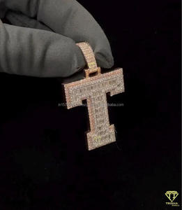 Pendentif personnalisé en forme de lettre « T » serti de diamants de laboratoire, collier hip-hop plaqué or, bijoux - Product Image 5