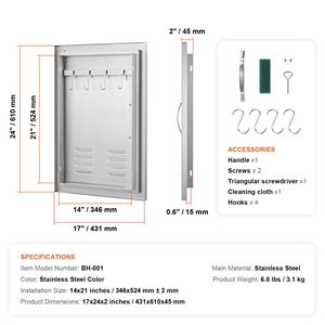 Porta di Accesso BBQ Singola per Cucina Esterna in Acciaio Inox 17L x 24A Pollici, Montaggio a Filo con Maniglia Verticale - Product Image 4