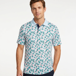 Polo à manches courtes pour homme avec imprimé, design décontracté en polyester respirant tricoté - Product Image 3