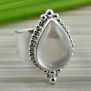 Rose Quartz Pear <b>925</b> Sterling <b>Silver</b> Jewelry gift for her <b>Ring</b> bezel setting Handmade Rose Quartz Jewelry January Birthstone - Product Image 2