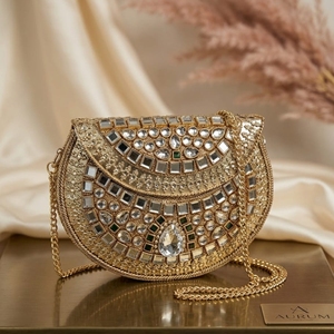 New Mini Kundan Design Clutch Bag with Chain Strap, Designer Ethnic Wedding Party <b>Handbag</b> for Women and Girls - Product Image 4