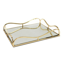 Plateau décoratif miroir en métal de style marocain de luxe, doré, pour la décoration intérieure, présentoir à bijoux, bagues, boissons et aliments pour salon - Vente en gros