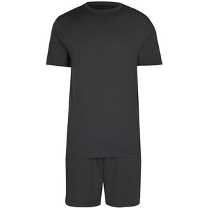 Men's Plus Size Solid V-neck T-Shirt <b>Set</b> Dark Gray <b>Knitted</b> Casual Summer Breathable Short Sleeve Pants 100% Polyester - Product Image 2
