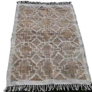 Alfombra de Escalera Hecha a Mano de Yute y Algodón |   Alfombra geométrica con flecos |   Alfombra Boho Natural para Sala de Estar o Dormitorio, Reversible - Product Image 4