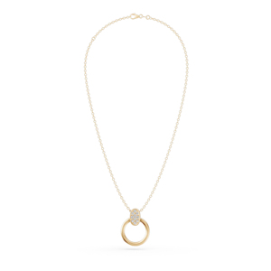 Collier pendentif minimaliste en or avec diamant rond, design géométrique, chaîne à maillons, unisexe, à porter au quotidien - Product Image 3