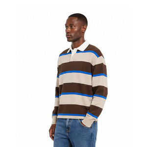 Suéter de Punto a Rayas para Hombre, Manga Larga, Diseño de Cuello, Corte Regular, Material de Punto para Otoño e Invierno - Product Image 3