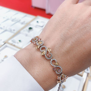 AMBER JEWELS T-2556 Bracelet de luxe en or massif 18 carats avec diamants taille brillant, motif floral, sertissage griffe, bijou unisexe à maillons de chaîne - Product Image 2