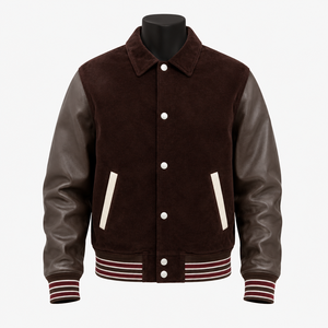 Chaqueta Varsity de Cuero y Lana Marrón Personalizada para Hombre, Chaqueta de Béisbol Estilo Letterman Vintage, Fabricante OEM con Bordado al por Mayor - Product Image 1