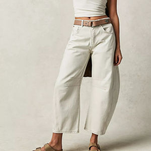 Vaqueros Asimétricos Holgados para Mujer, Pantalones Cargo de Mezclilla Elástica Transpirable con Bolsillos Sueltos, Tallas Grandes, Estilo Casual Lavado, Ropa Urbana Lavable - Product Image 1