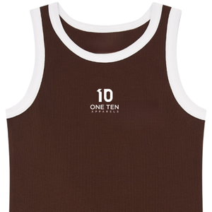 Custom <b>Women's</b> Brown Ribbed Tank <b>Top</b> with <b>White</b> Contrast Trim Premium Cotton Sleeveless Casual Summer <b>Vest</b> OEM ODM Wholesale - Product Image 4
