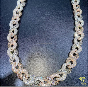 Fully Iced Out Round Moissanite Cuban Link Chain Diamond <b>Studded</b> Hip Hop Necklace Luxury Bling Chain <b>for</b> <b>Men</b> - Product Image 3