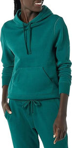 <b>Women's</b> Emerald Green Hooded Sweatshirt Regular Fit Full Sleeve Solid Color Cotton Knitted Breathable Autumn Pullover - Product Image 3
