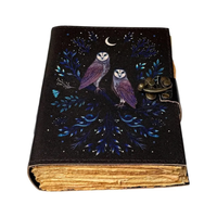 Journal artisanal vintage en cuir véritable avec motif hibou, idéal pour la lecture religieuse, le Wicca et la sorcellerie