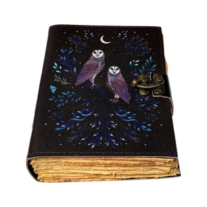Diario Clásico de Cuero Genuino con Estampado de Búho, Hecho a Mano, Vintage, para Lectura Religiosa, Wicca y Brujería - Product Image 1