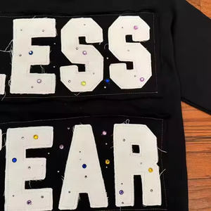 Camiseta Oversize para Hombre, Corte Cuadrado, de Algodón/Fibra de Bambú, Tejido Lona Transpirable, Largo Recortado, con Apliques Bordados y Pedrería, Estilo Urbano - Product Image 3