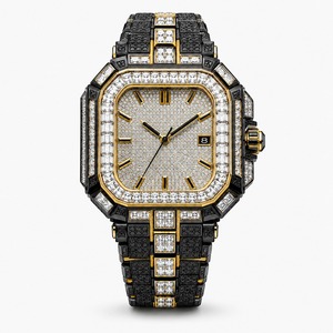 Reloj de lujo con diamantes para hombre, caja cuadrada de oro amarillo, correa de acero inoxidable, indicador de fecha analógico de cuarzo - Product Image 5