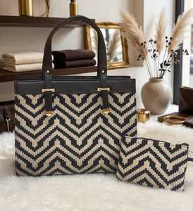 <b>Elite</b> Craft Studio Geometric Jacquard Hand-Painted Anti-Theft Tote Bag Chains Water Resistant Zipper Detachable <b>Strap</b> Polyester - Product Image 3