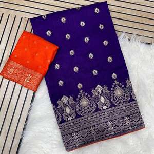 Sari de viscosa con aspecto riqueza y tejido de seda Dola con blusa sin coser, color morado - Product Image 2