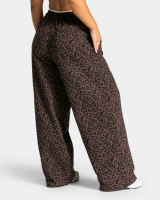 Joggers amples pour femme de haute qualité, taille mi-haute, hiver, écologiques, respirants, imprimé léopard, avec dentelle et passepoil contrastant
