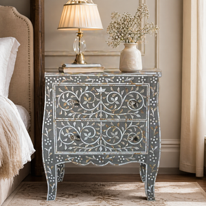 Decorative Resin Inlay Living <b>Room</b> <b>Cabinet</b> Two Drawer Side Table Floral Pattern Accent <b>Storage</b> <b>Cabinet</b> for Bedroom - Product Image 1