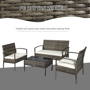 Set di Mobili da Giardino in Vimini Resistente alle Intemperie, 4 Pezzi con Tavolo e Sedie Bianco Crema - Product Image 5
