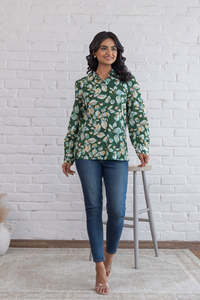Floral Print <b>Long</b> Sleeve Shirt Turn-down Collar Loose Fit Casual Spring Women's <b>Top</b> Breathable Woven Viscose Polyester - Product Image 3