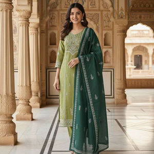 Nueva Colección de Ropa India y Pakistaní para Mujer, Conjunto de Kurti de Algodón Suave con Trabajo a Mano y Dupatta de Seda Pesada - Product Image 1