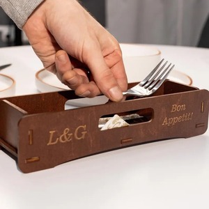 Caja de regalo con soporte para cucharas de madera, organizador de mesa para restaurante, bandeja duradera para cubiertos para cafetería y bistró, cubertería moderna al por mayor - Product Image 2