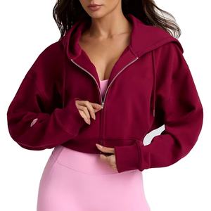 OEM Custom Long Sleeve Lightweight Hoodie Cotton Terry Zip up Oversized <b>Top</b> <b>Women</b> Workout Gym Cropped Hoodie Jackets - Product Image 1